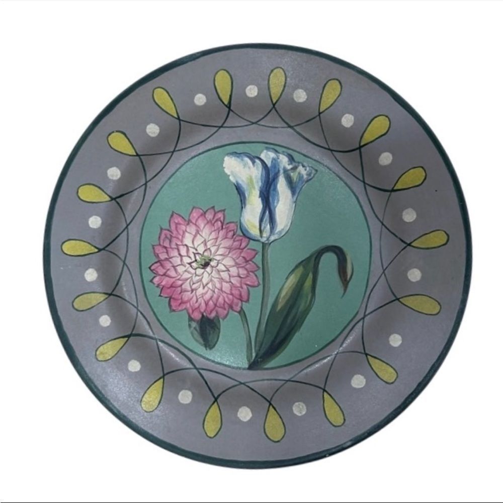 Decorative Ceramic Plate Home OS Multicolor Floral Round -Hanger Attached
